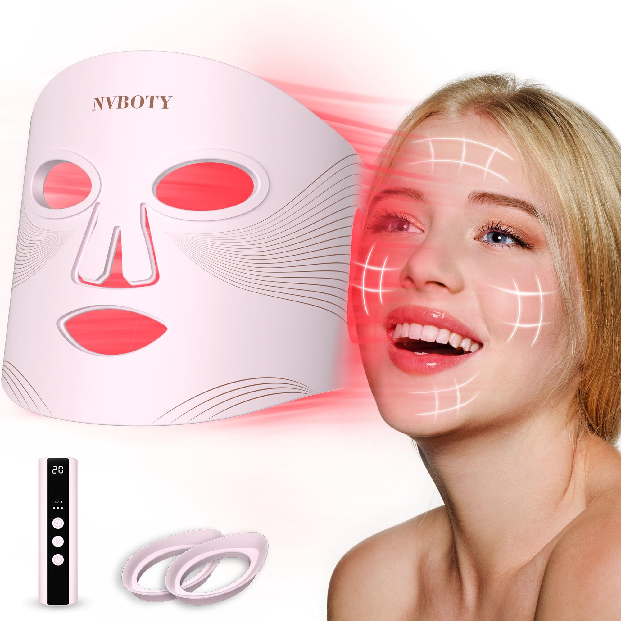 NVBOTY mascarilla de luz para rostro con cuatro modos para tono de piel uniforme.