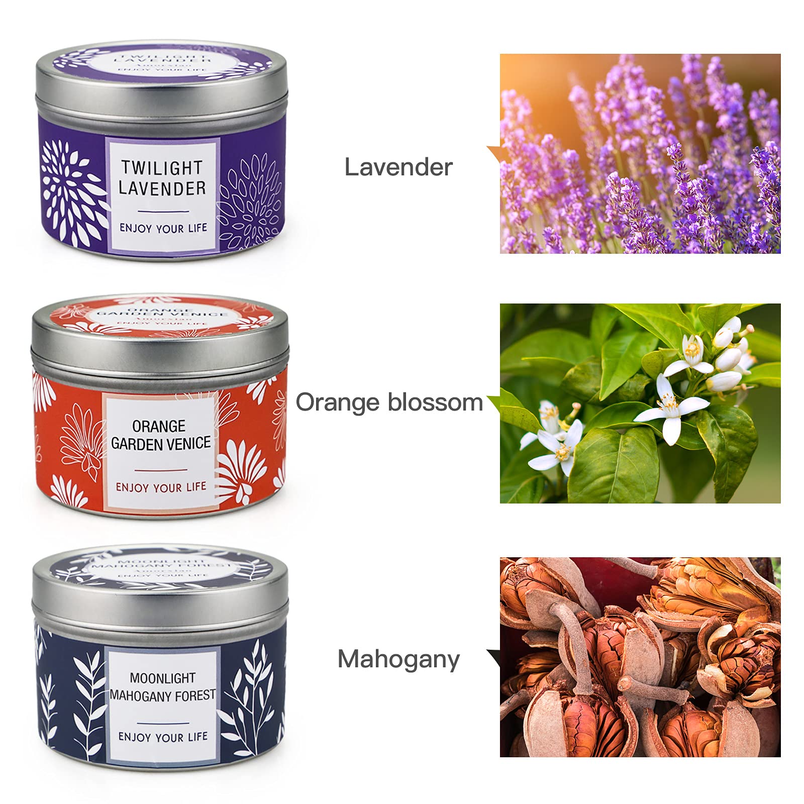 NVGCX vela de flor de naranja en lata, aroma fresco para sala