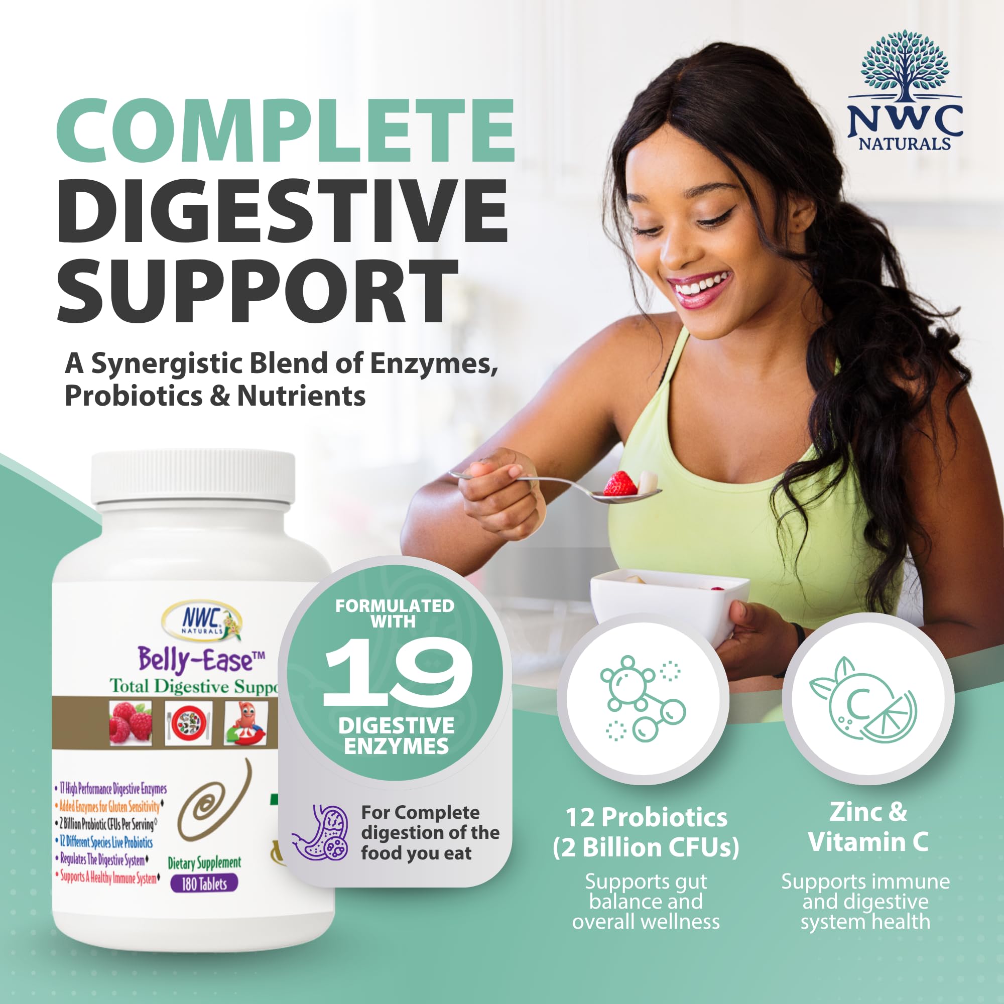 NWC Naturals Belly-Ease dosis diaria para apoyo digestivo