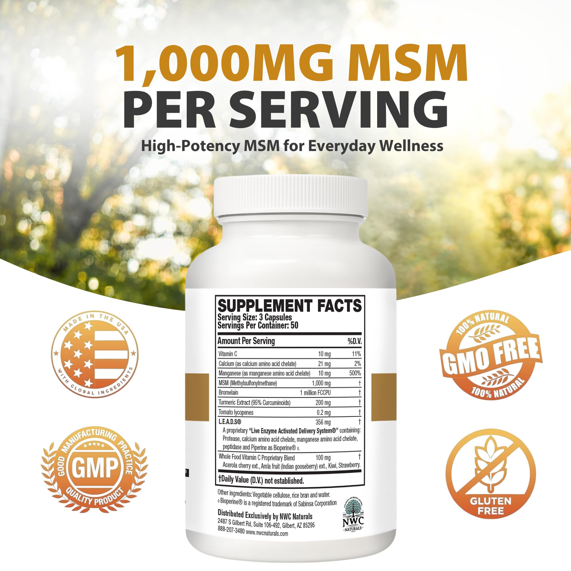 NWC Naturals MSM Gold: cápsulas pequeñas para uso diario