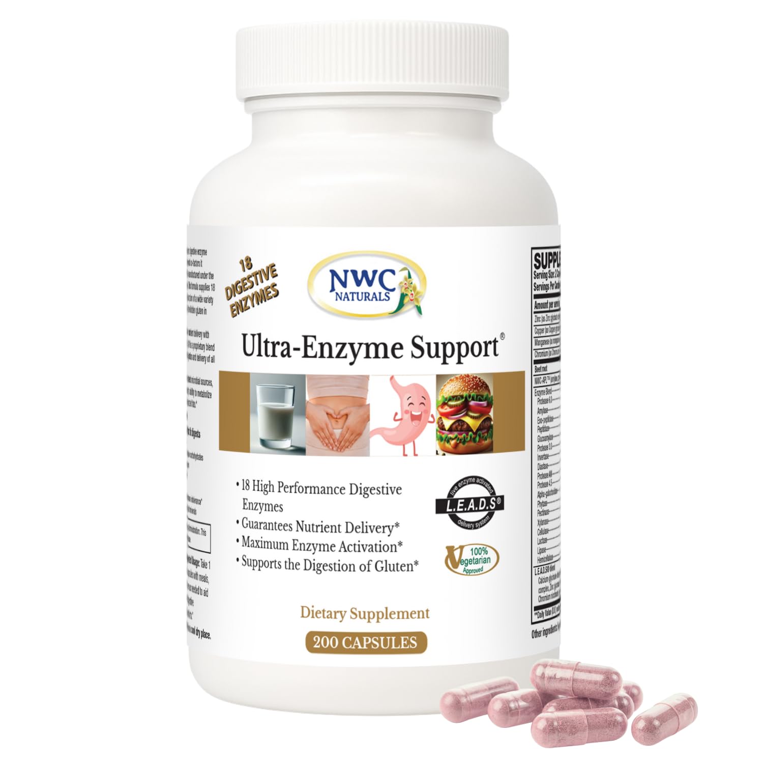NWC Naturals Ultra-Enzima: botella de cápsulas para apoyo digestivo diario