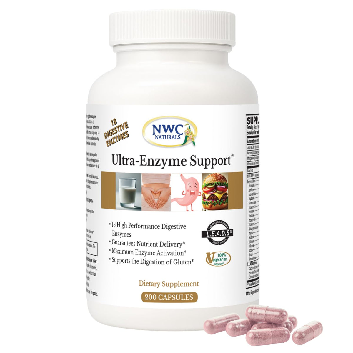 NWC Naturals Ultra-Enzima: botella de cápsulas para apoyo digestivo diario
