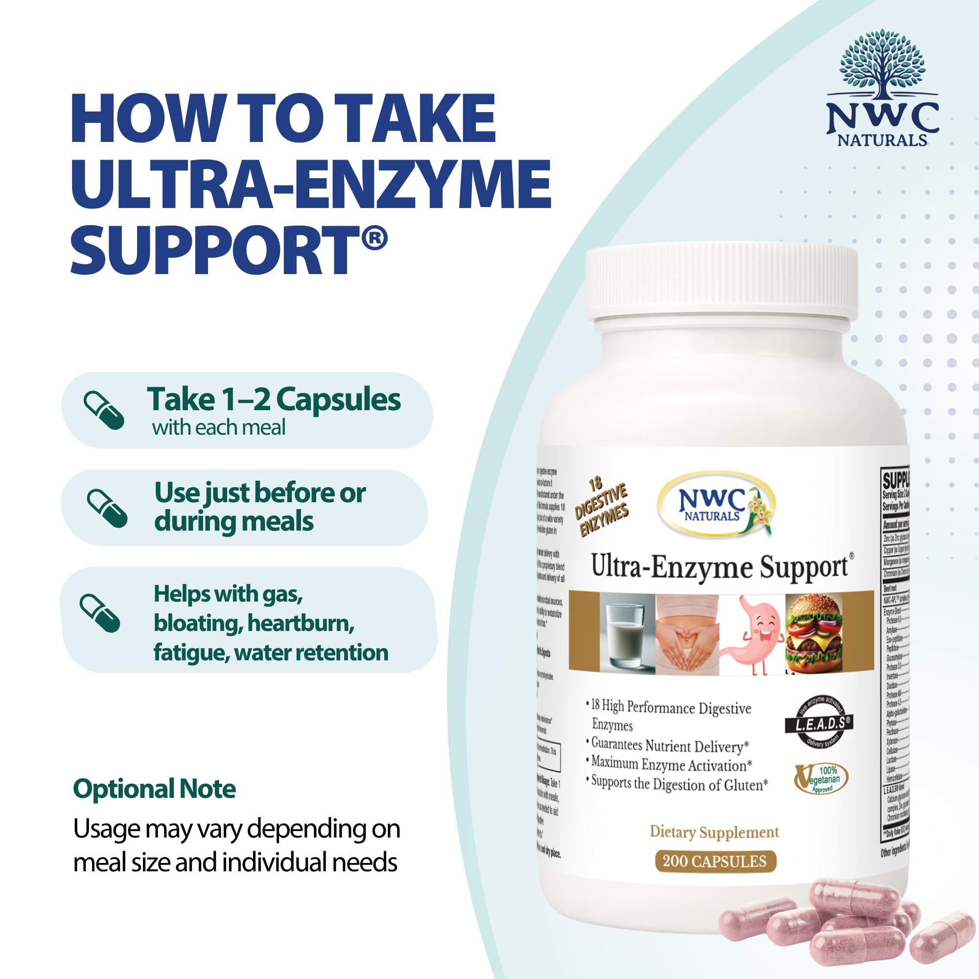 NWC Naturals Ultra-Enzima: empaque con certificaciones y origen estadounidense