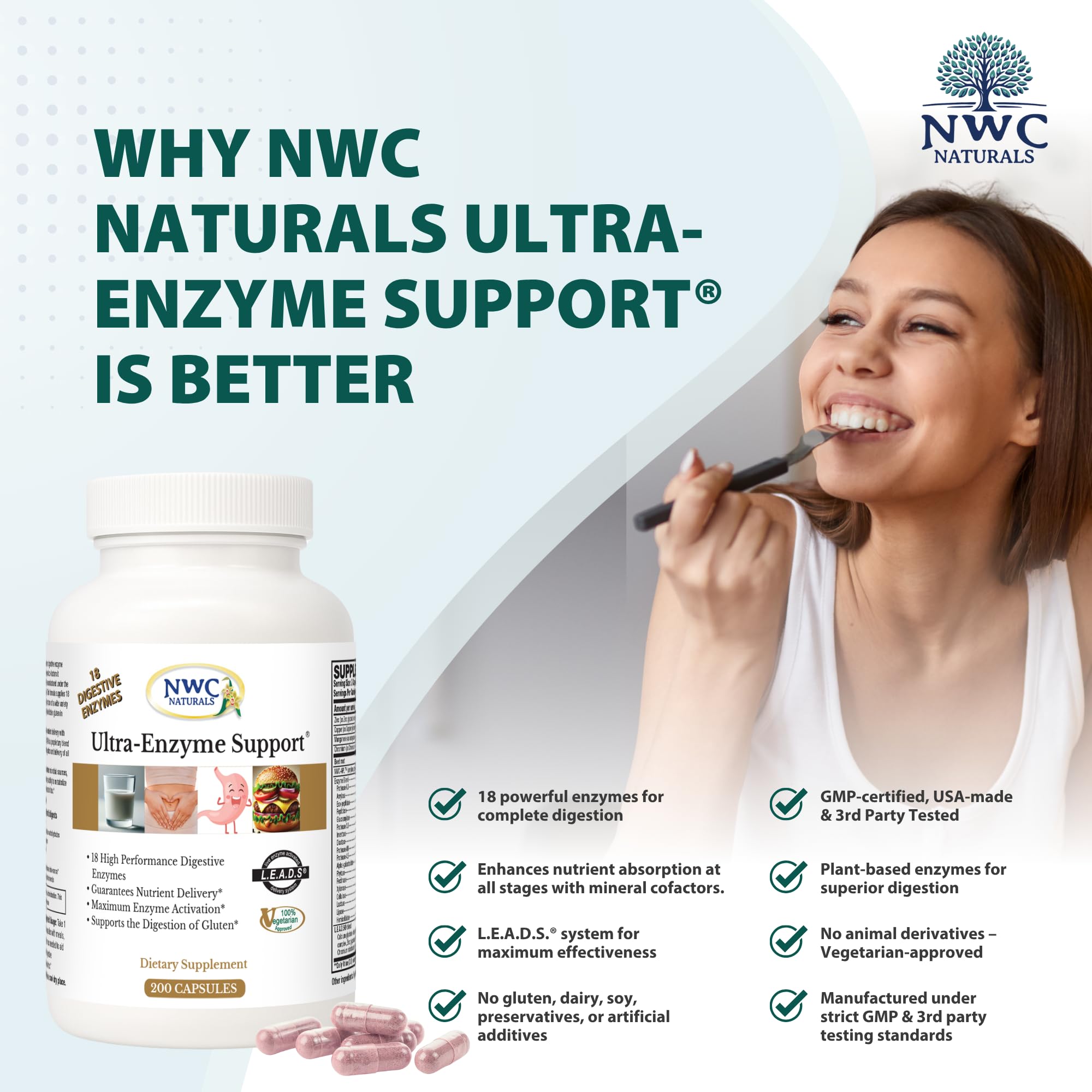 NWC Naturals Ultra-Enzima: mezcla de enzimas para proteínas y carbohidratos