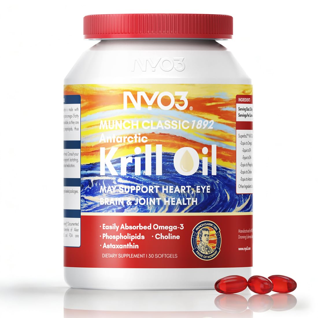 NYO3 Antarctic Krill Oil: cápsulas en frasco para uso diario.