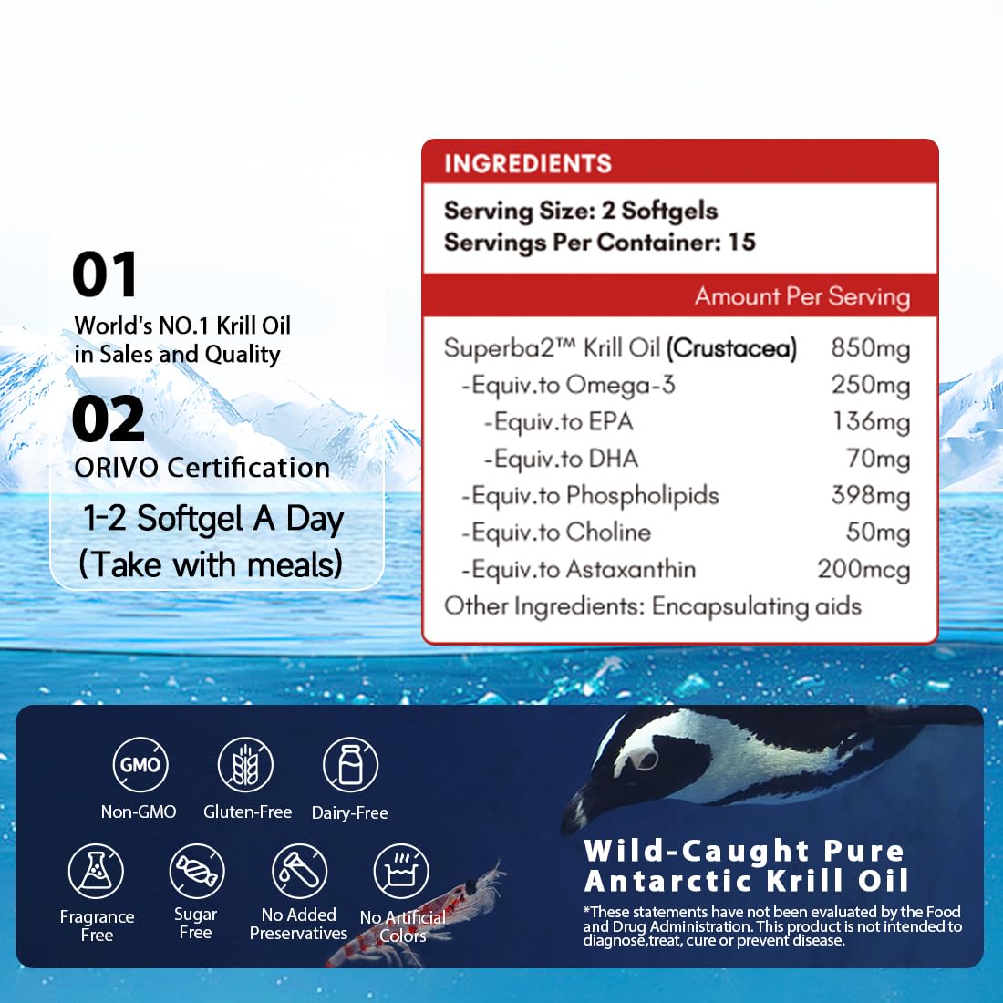 NYO3 Antarctic Krill Oil: etiqueta frontal destaca calidad.