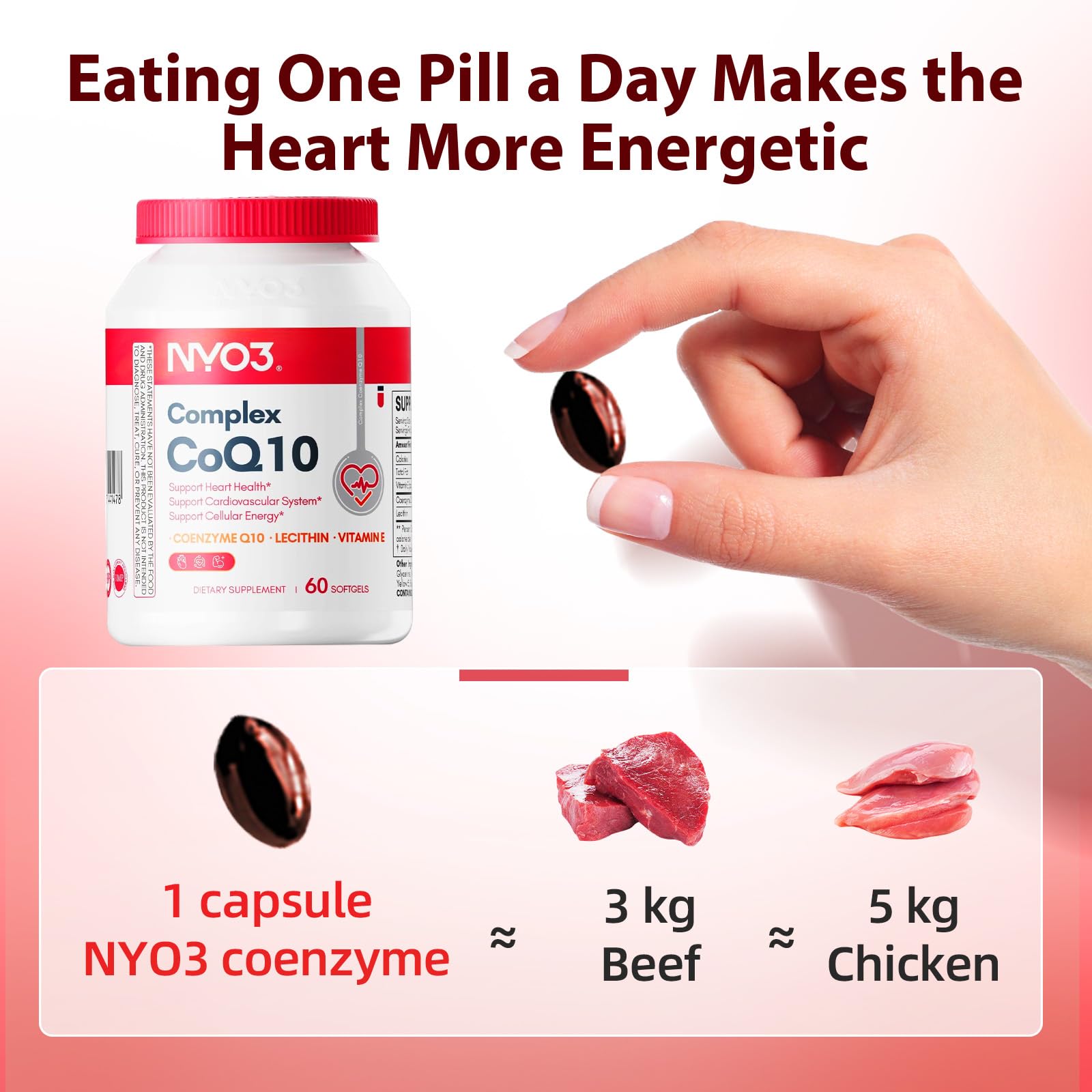 NYO3 CoQ10 sin gluten y no OGM, apto para diversas dietas.