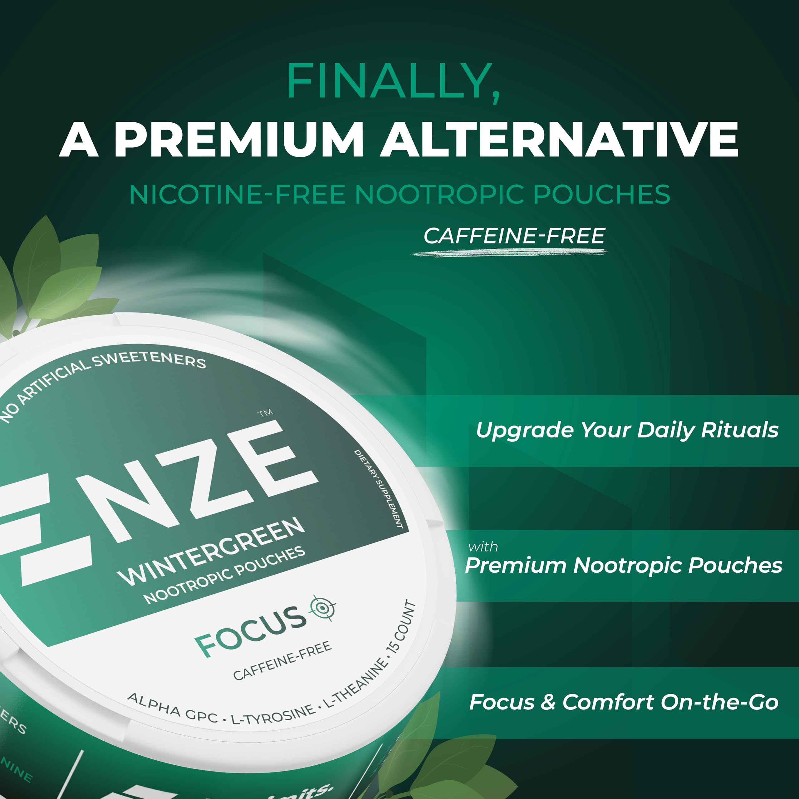 Etiqueta NZE Focus resalta sabor Wintergreen para uso diario