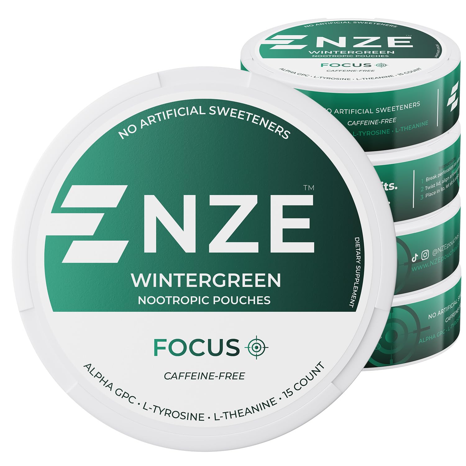 NZE Focus sin cafeína frente al envase, posible impulso de concentración diario