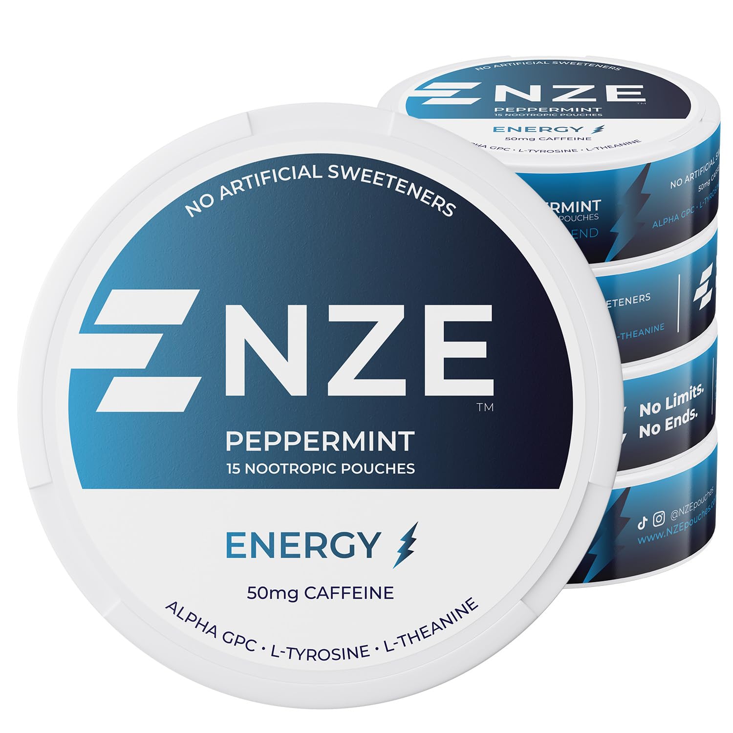 NZE Caféína Nootrópico bolsaje de menta, pack para energía sostenida