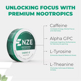 NZE Caféína Nootrópico: etiqueta nutricional y transparencia del producto.