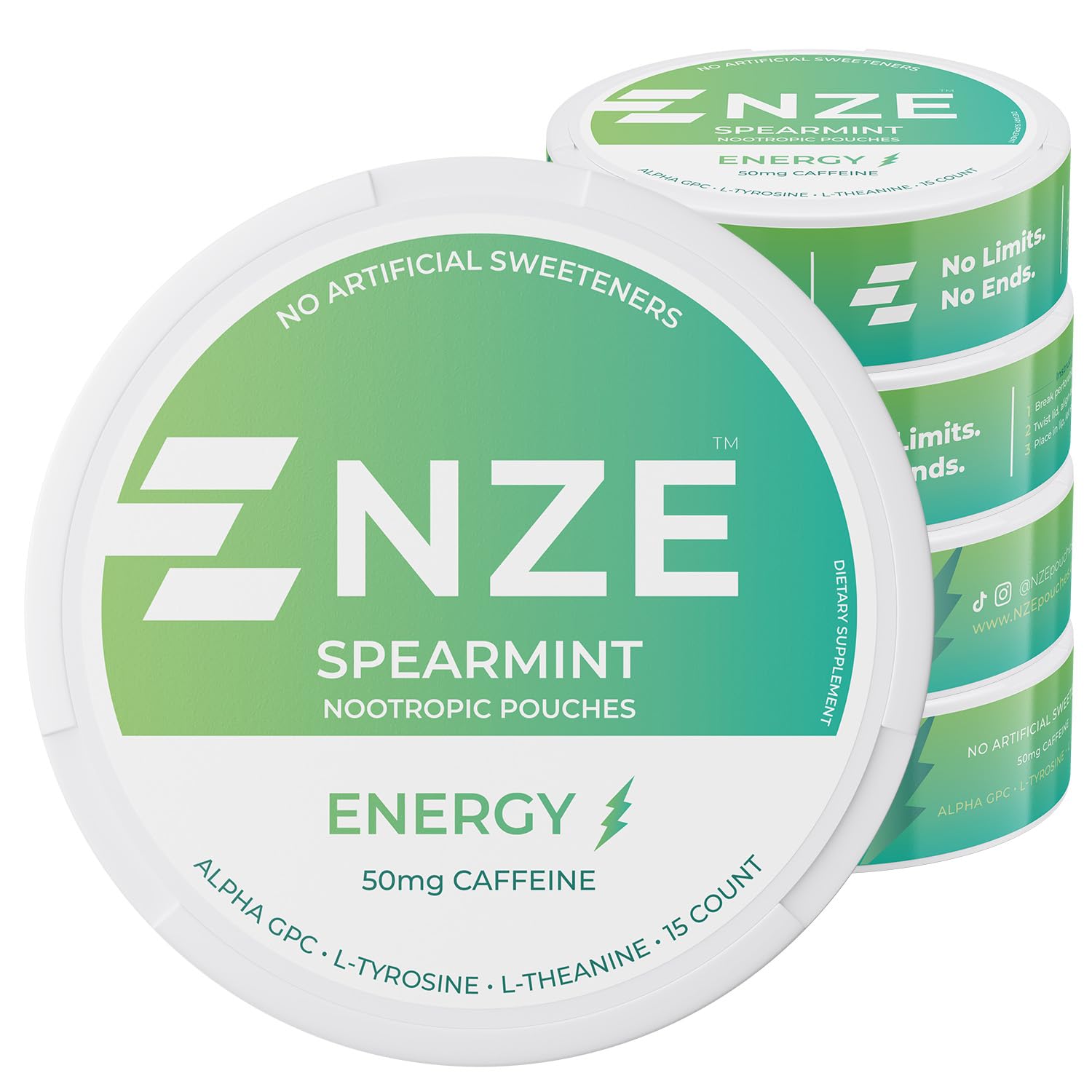 NZE cafeína nootrópico: bolsitas de menta para un impulso de energía.