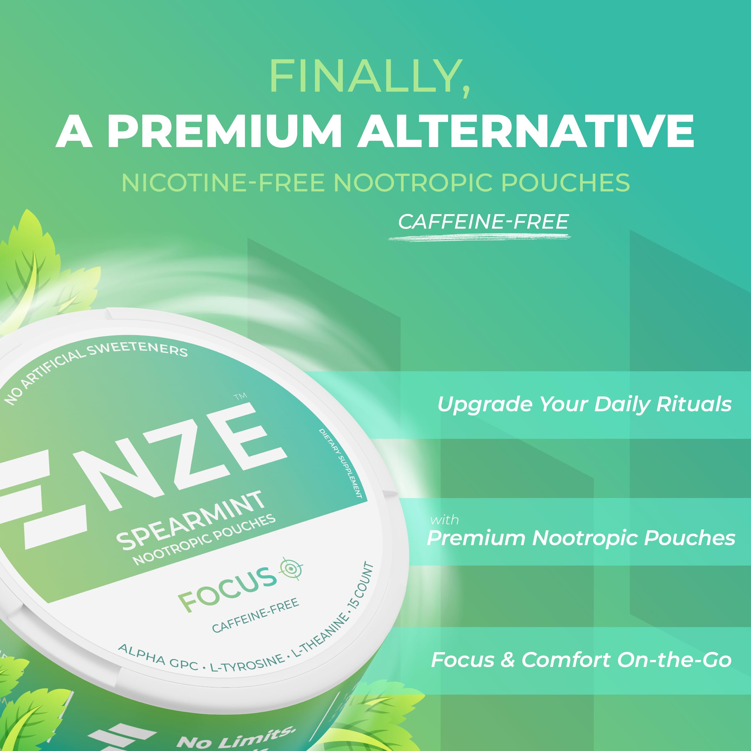 NZE Focus lata de menta sin cafeína para consumo rápido y conveniente