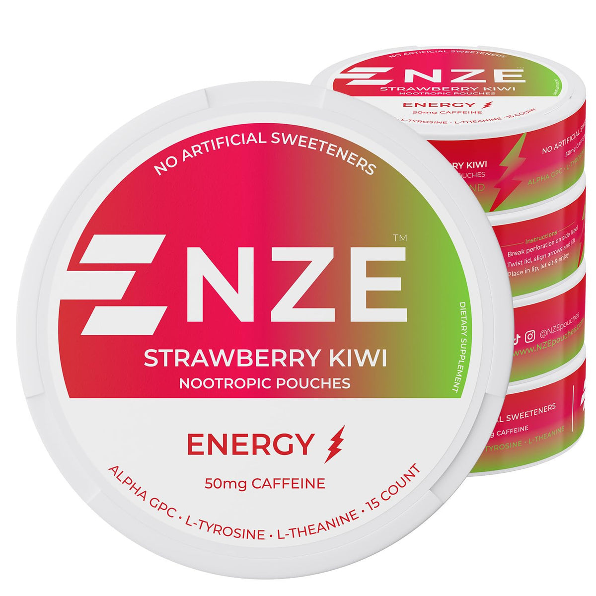 NZE bolsas cafeína Fruta Fresa Kiwi: energía rápida y sabor vibrante