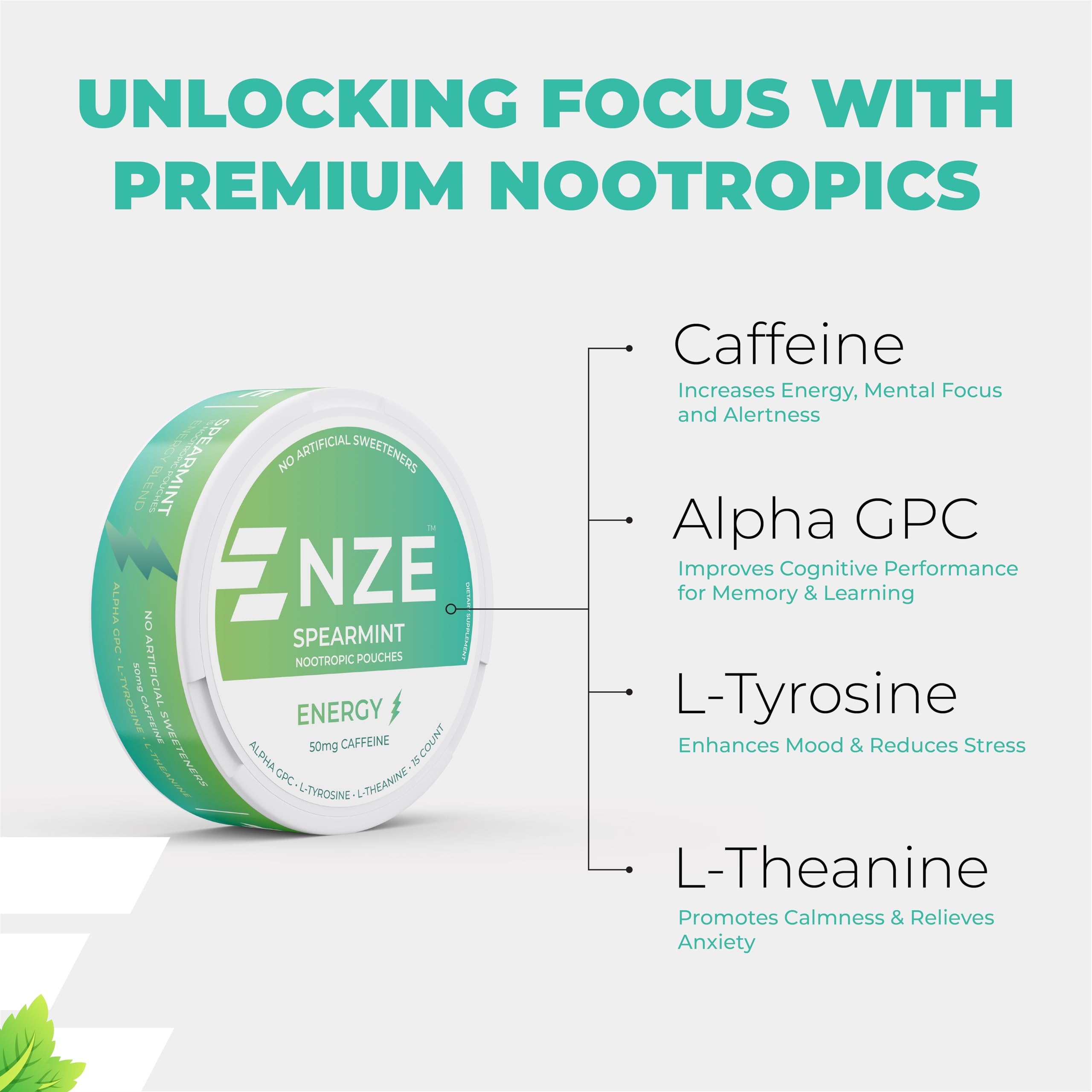 NZE sin endulcorantes artificiales: bolsitas de menta con sabor limpio.