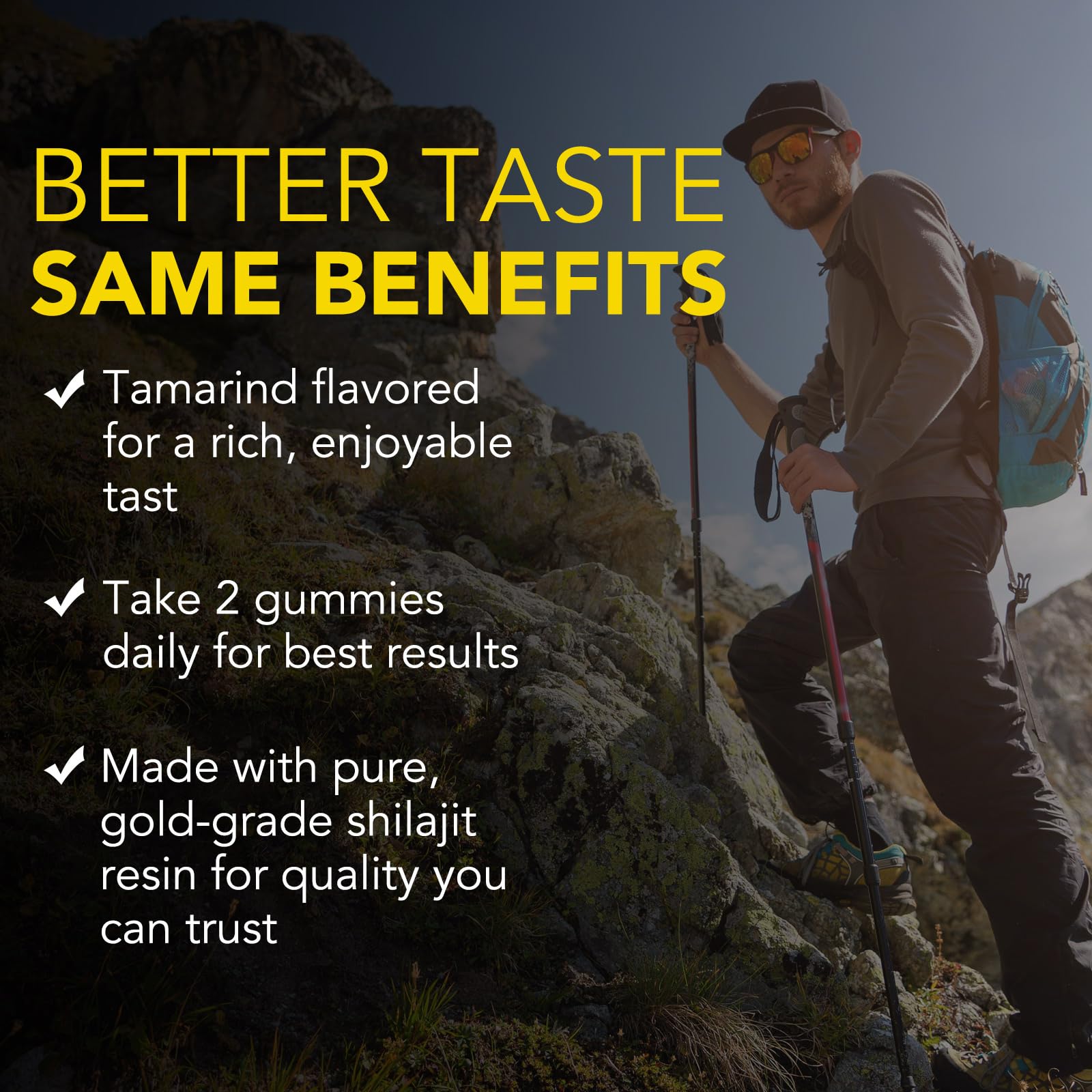 Gomitas shilajit de O NATURE ZIRAN, textura suave para masticar fácilmente.