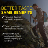 Gomitas shilajit de O NATURE ZIRAN, textura suave para masticar fácilmente.