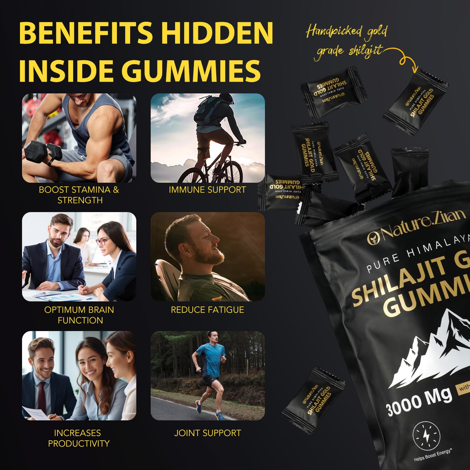 Formato vegano de O NATURE ZIRAN gomitas shilajit, opción práctica para días activos.