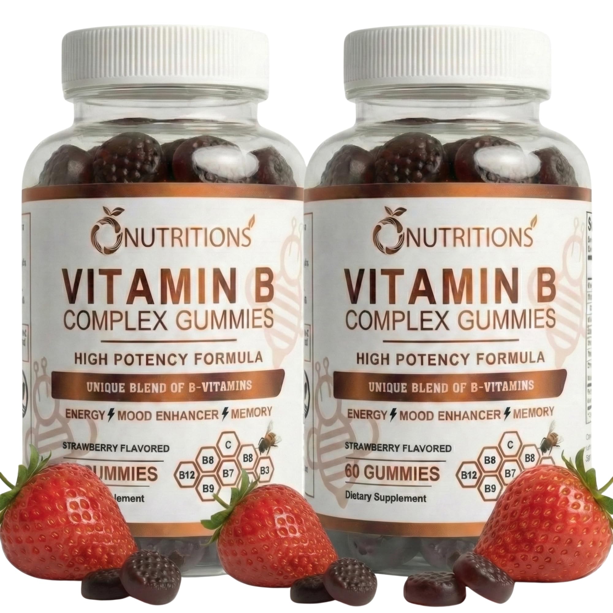 O NUTRITIONS Gominola de Complejo de Vitaminas B sabor fresa para energía diaria