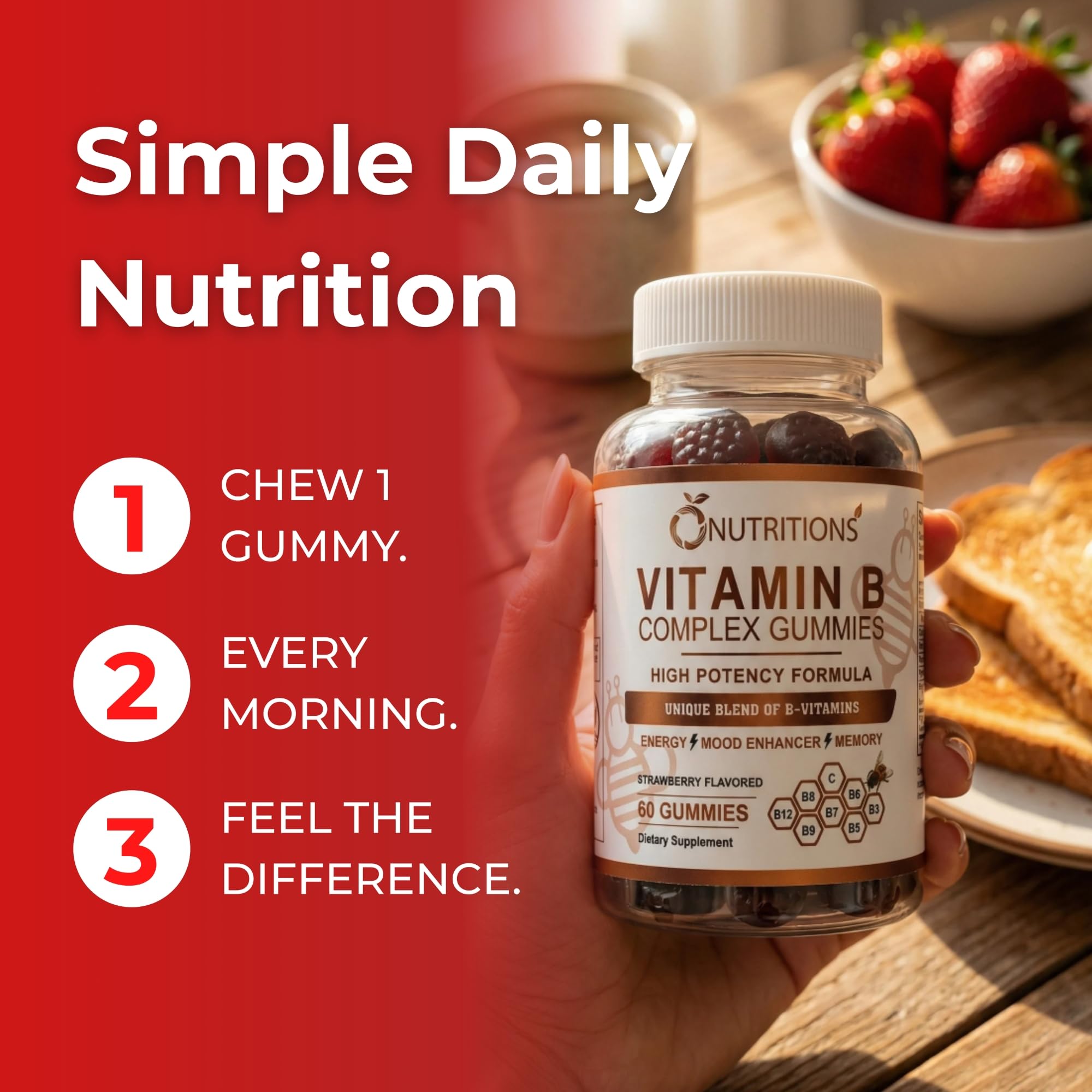 O NUTRITIONS Ingredientes clave B12 Biotina y Folato para metabolismo