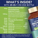Oakevlp Magnesio Liposomal, botella vista desde atrás, ayuda a funciones musculares normales.