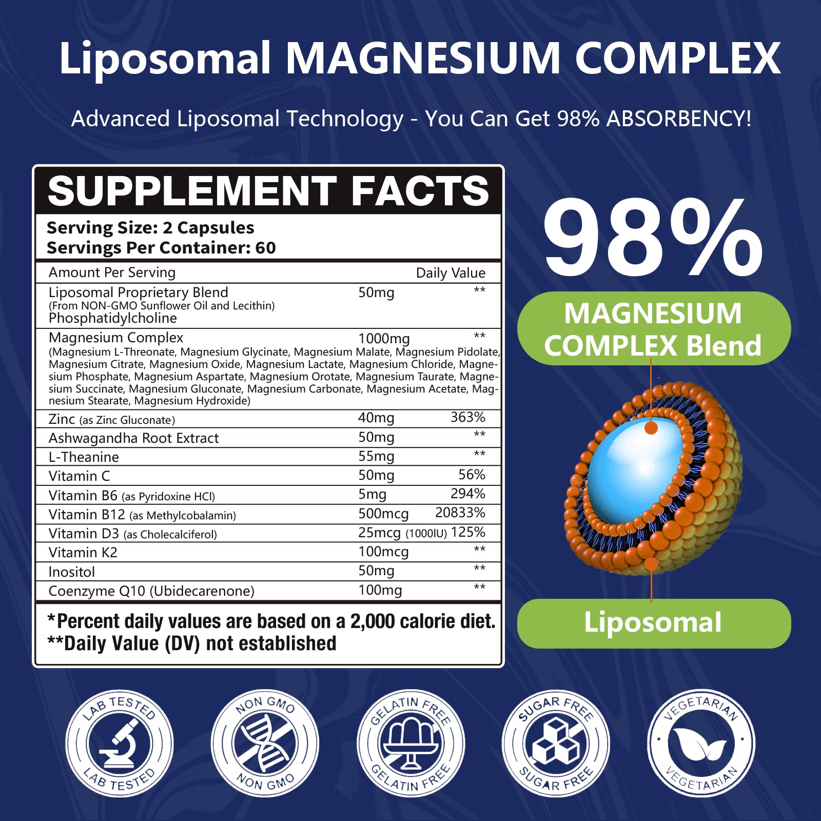 Oakevlp Magnesio Liposomal, cápsulas en mano, formato fácil de tomar para dosis diaria.