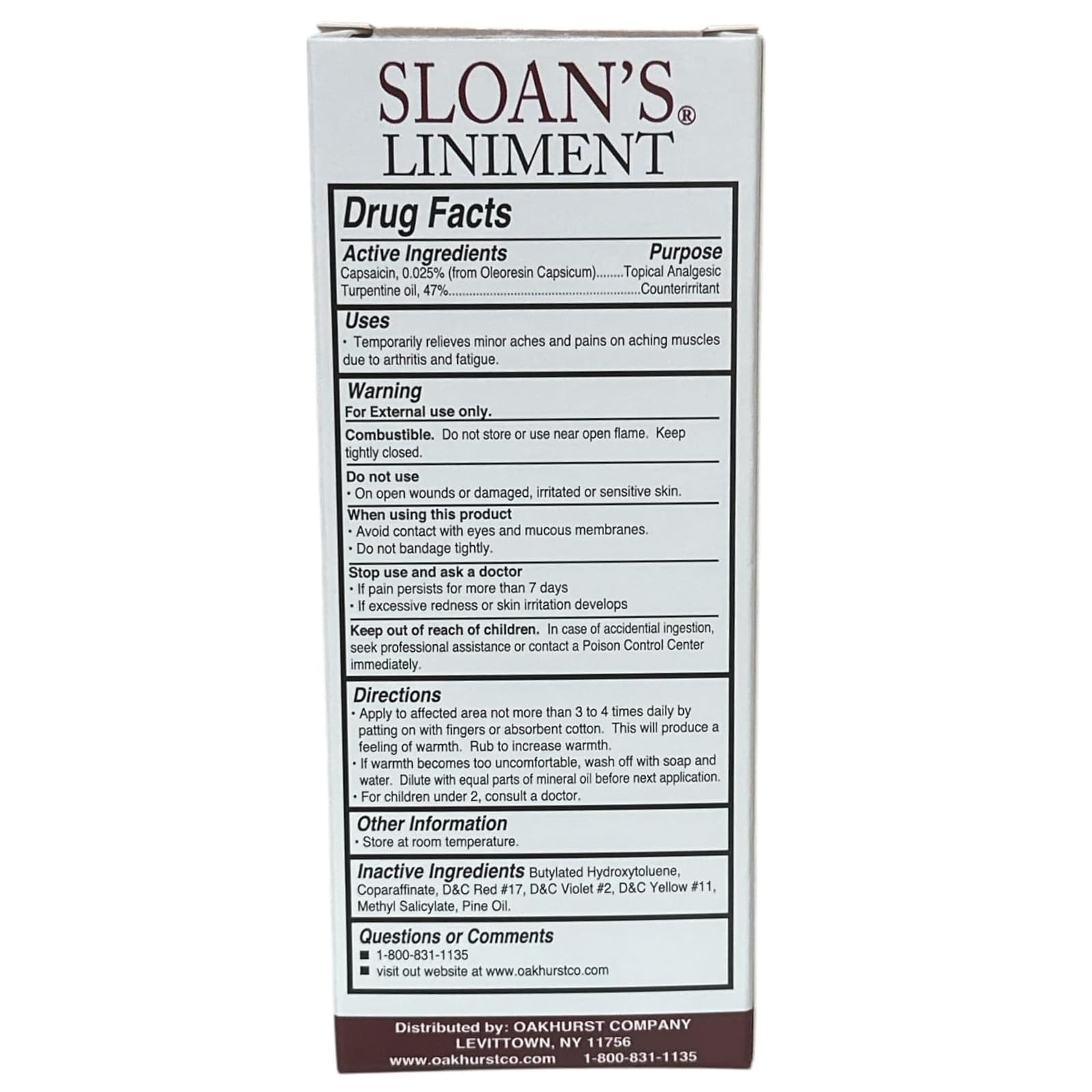 Oakhurst Co Sloan's Liniment, tapa a prueba de niños para seguridad doméstica.