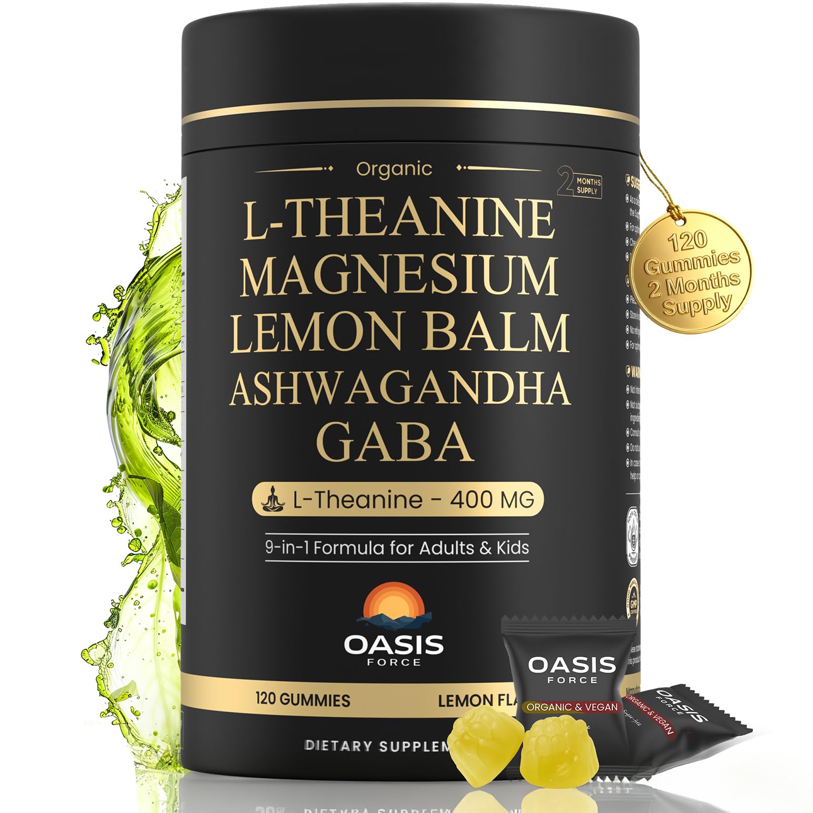 Oasis Force gominolas L-teanina 400 mg, sabor limón, promueve relajación suave para el día