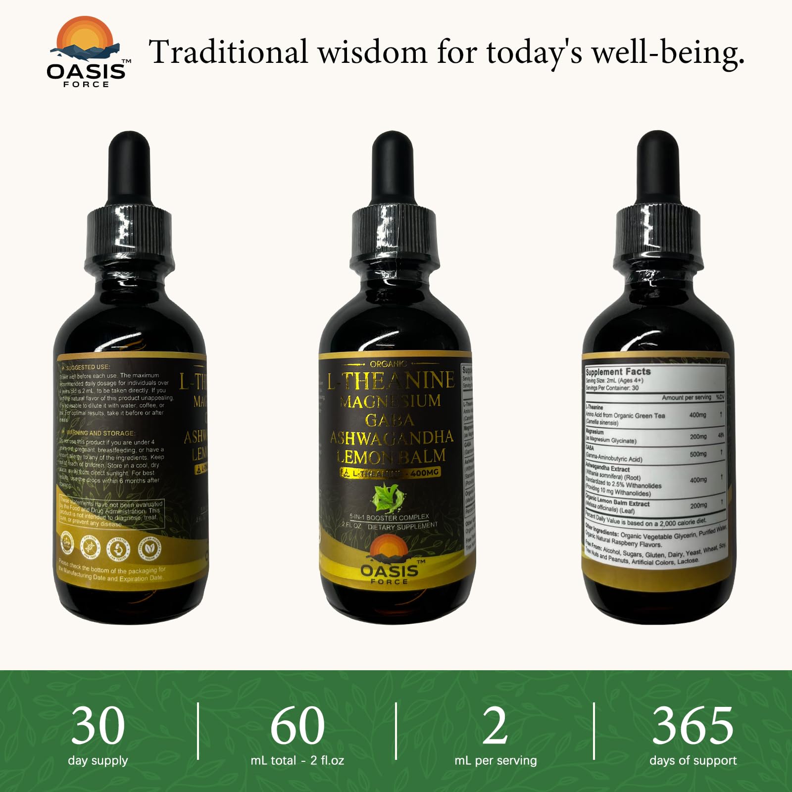 Oasis Force L-Teanina 400 mg, packaging sostenible y práctico.