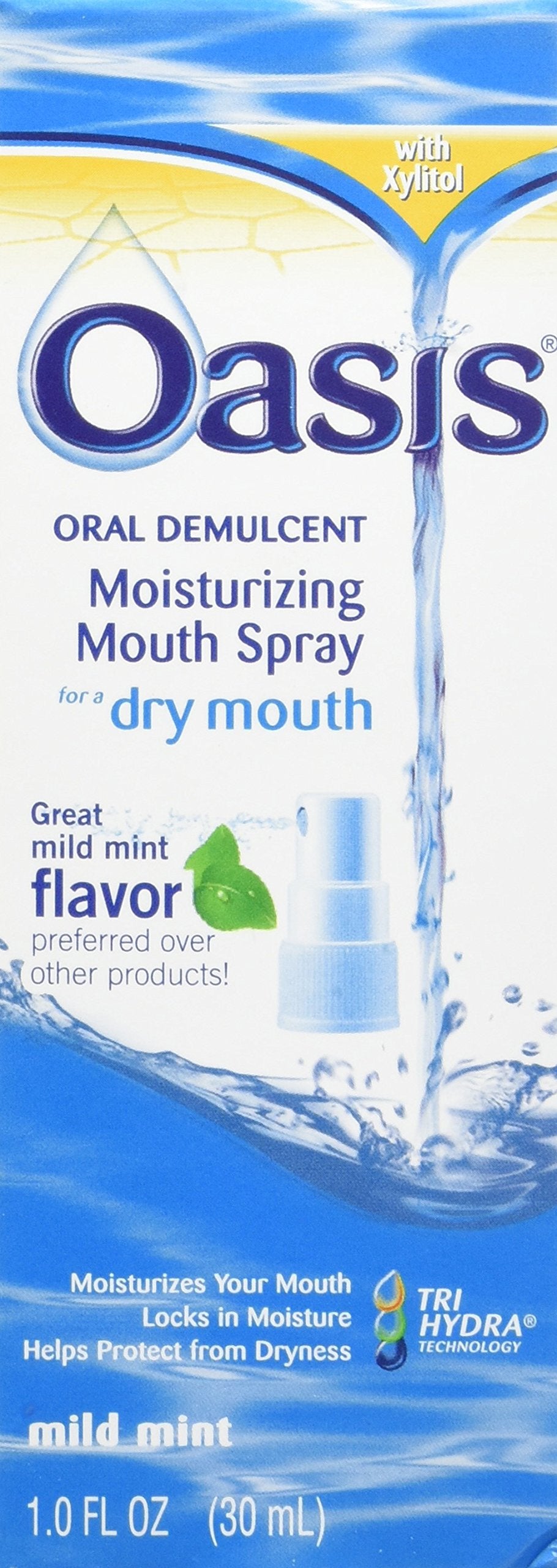 Spray Oasis para boca seca, envase de 1 oz, hidratación rápida.
