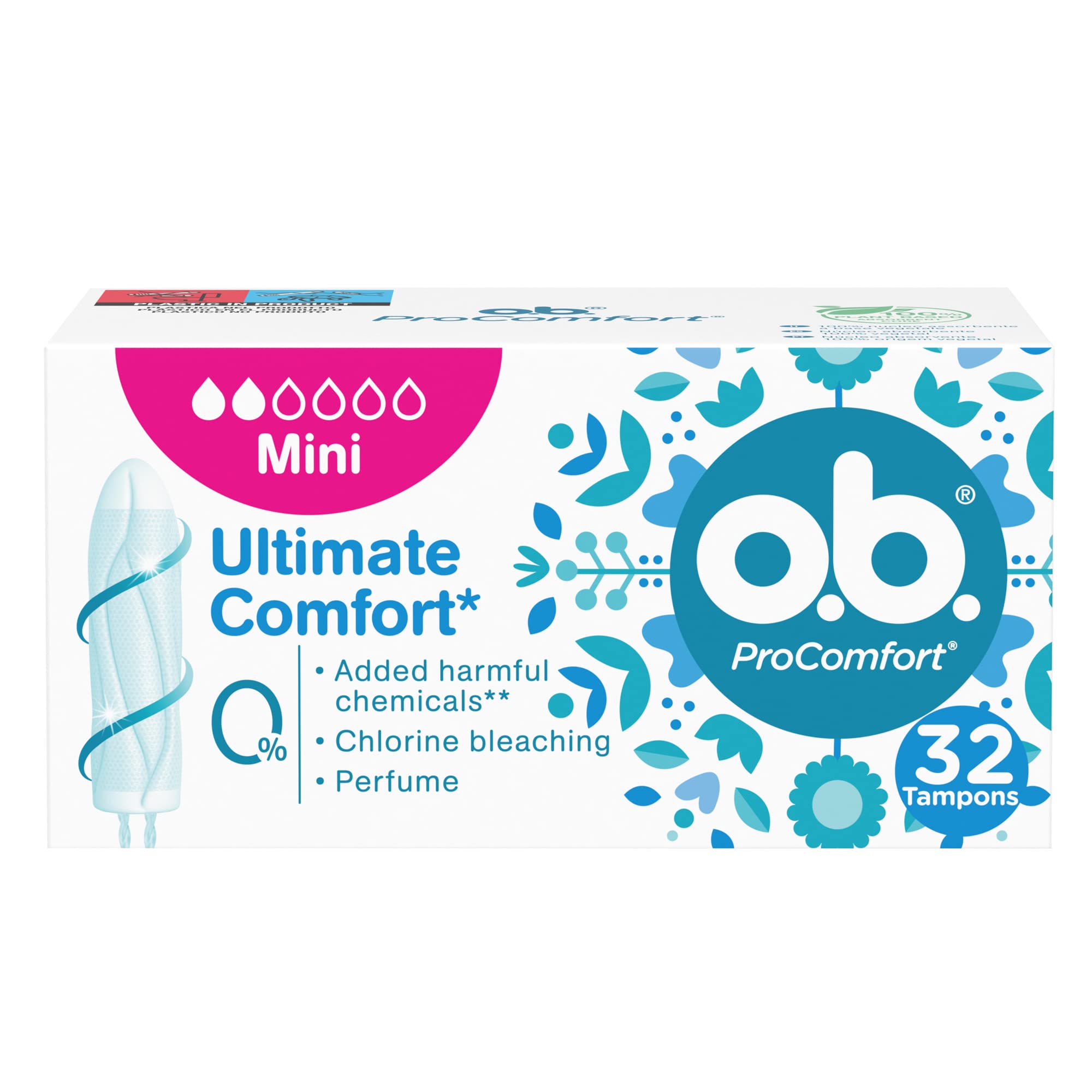 o.b. ProComfort Mini tampones, empaque 32 unidades, inserción suave y comodidad diaria