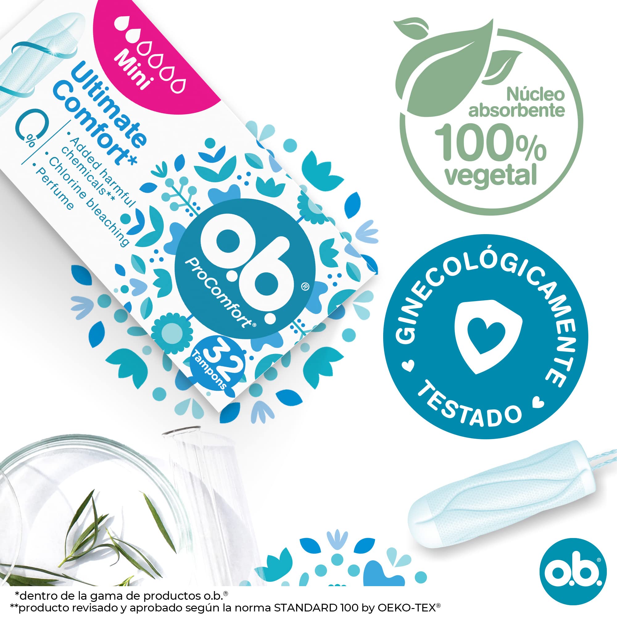 o.b. ProComfort Mini tampones, cobertura SedaSuave, inserción suave y retirada fácil