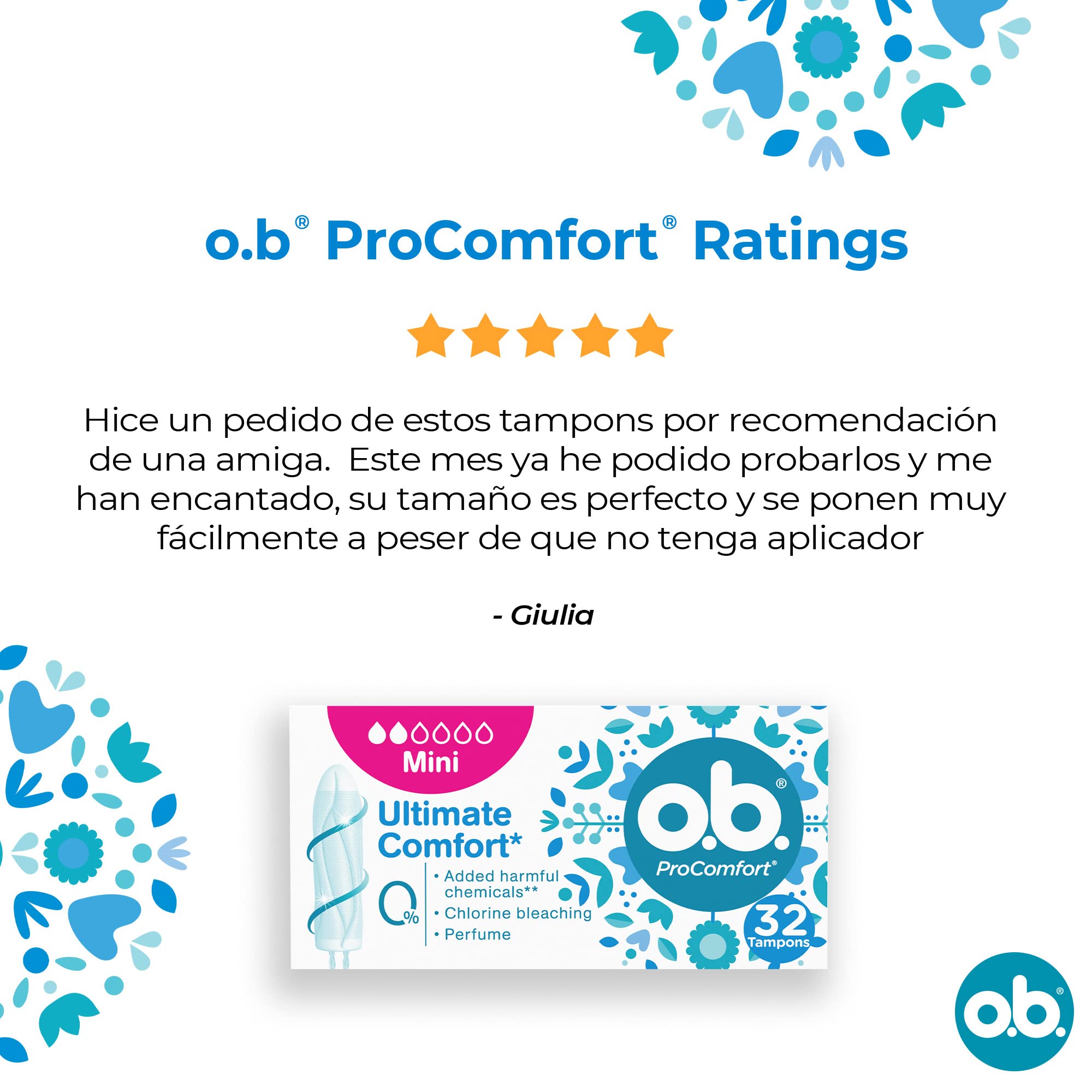 o.b. ProComfort Mini tampones, sin fragancias ni sustancias nocivas para mayor tranquilidad
