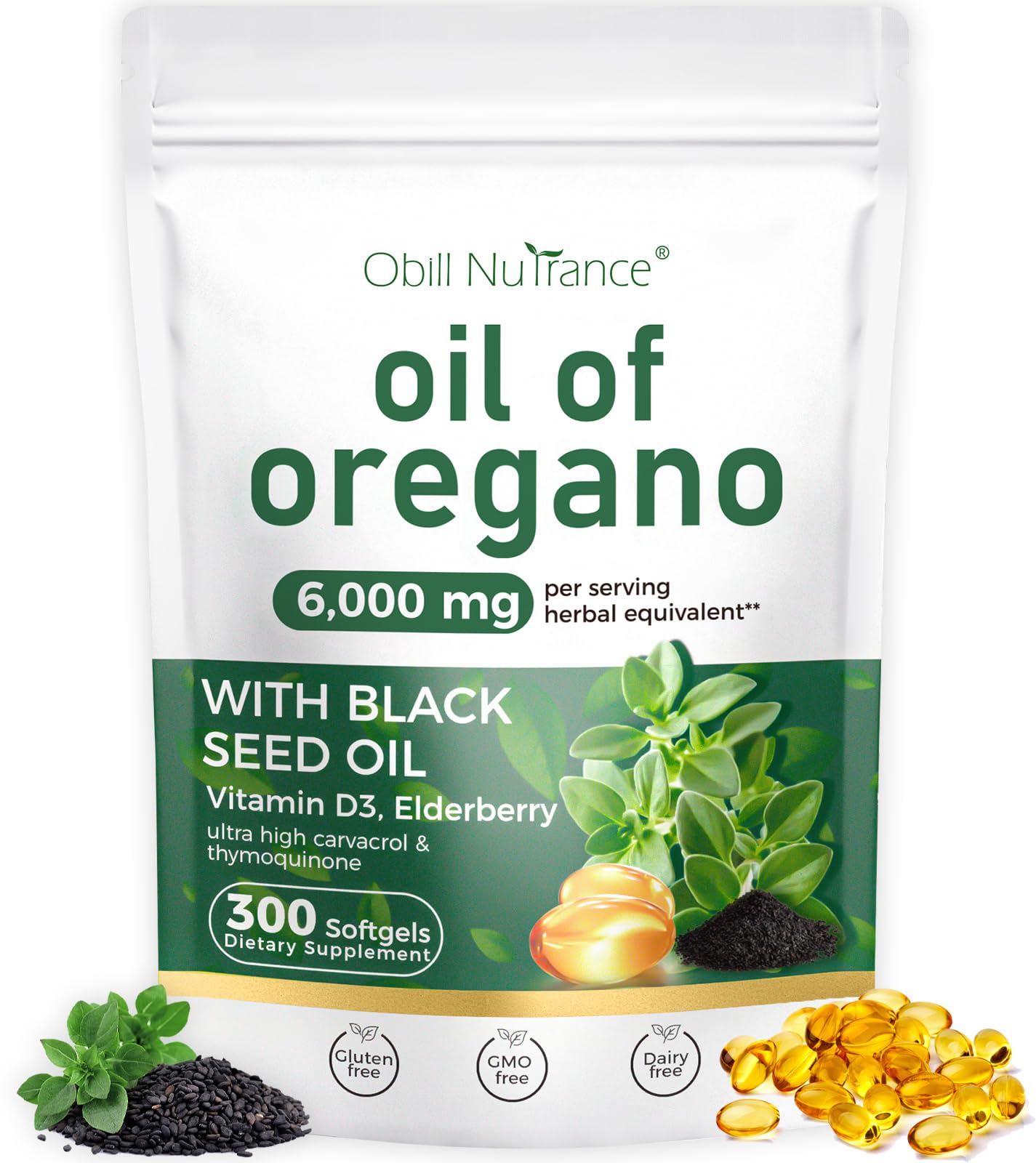 Obill NuTrance cápsulas blandas de aceite de orégano para bienestar diario.