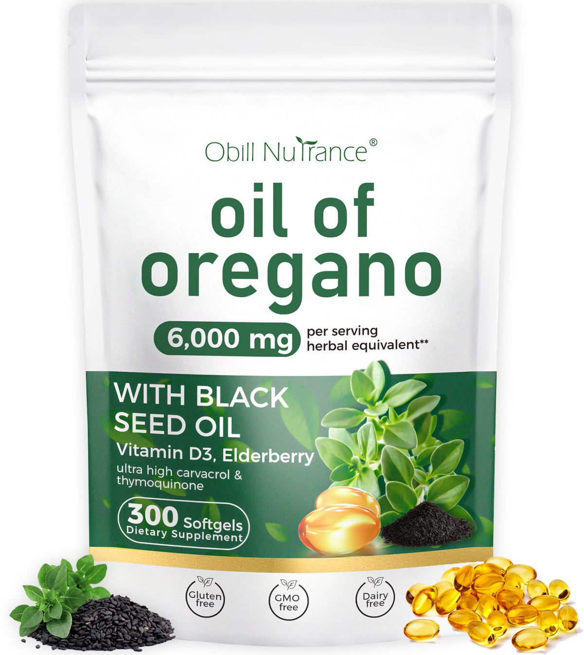 Obill NuTrance cápsulas blandas de aceite de orégano para bienestar diario.
