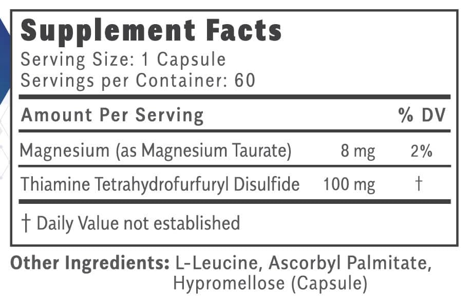 Objective Nutrients Thiamax detalle de ingredientes, fórmula sin rellenos artificiales.