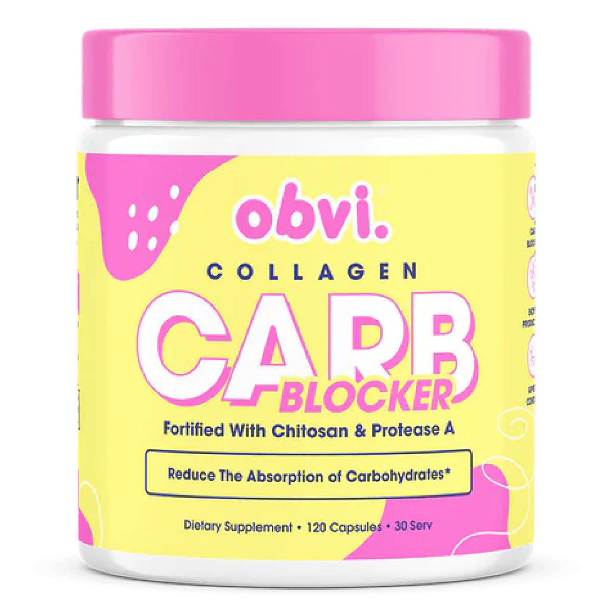 Obvi Bloqueador de carbohidratos sin culpa, frente a la botella, para controlar carbohidratos