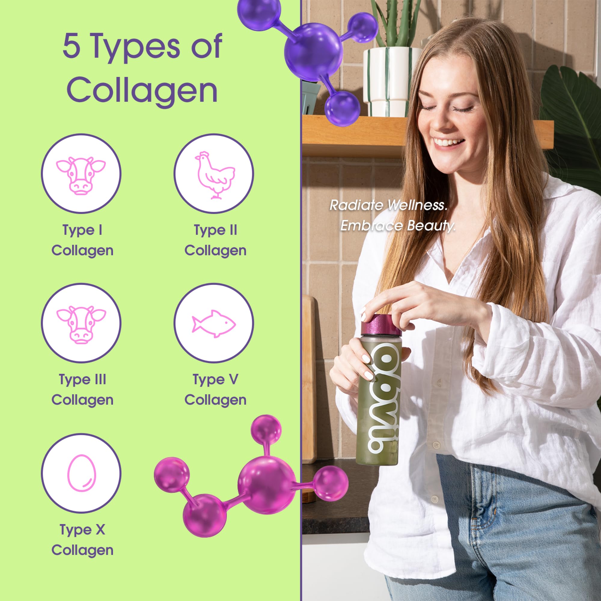 Frasco de 25 porciones de Obvi Collagen Greens, perfecto para uso diario.