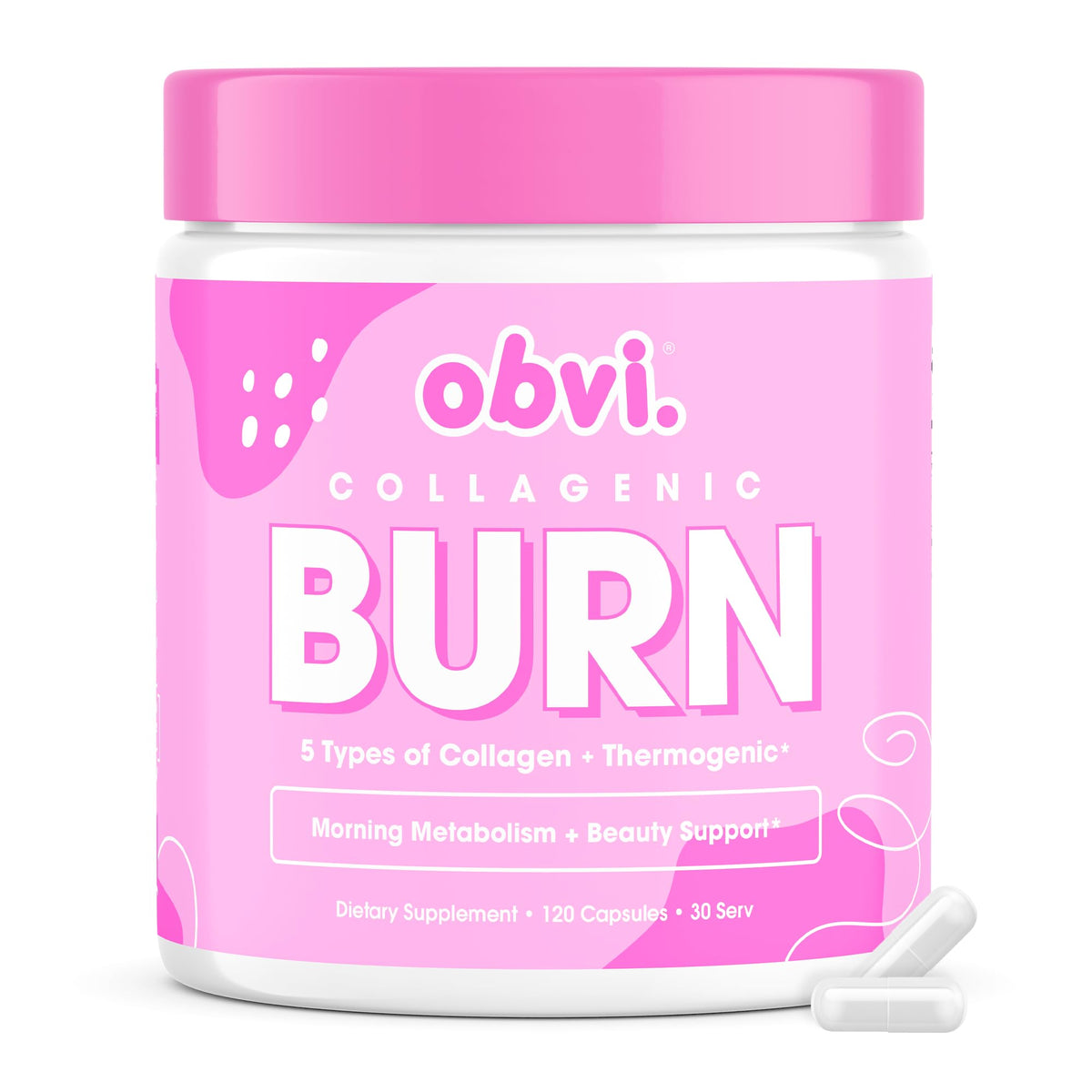 Obvi Collagenic Burn botella: impulso diario de bienestar con cápsulas.