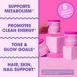 Obvi Collagenic Burn etiqueta frontal: envase elegante y confiable.