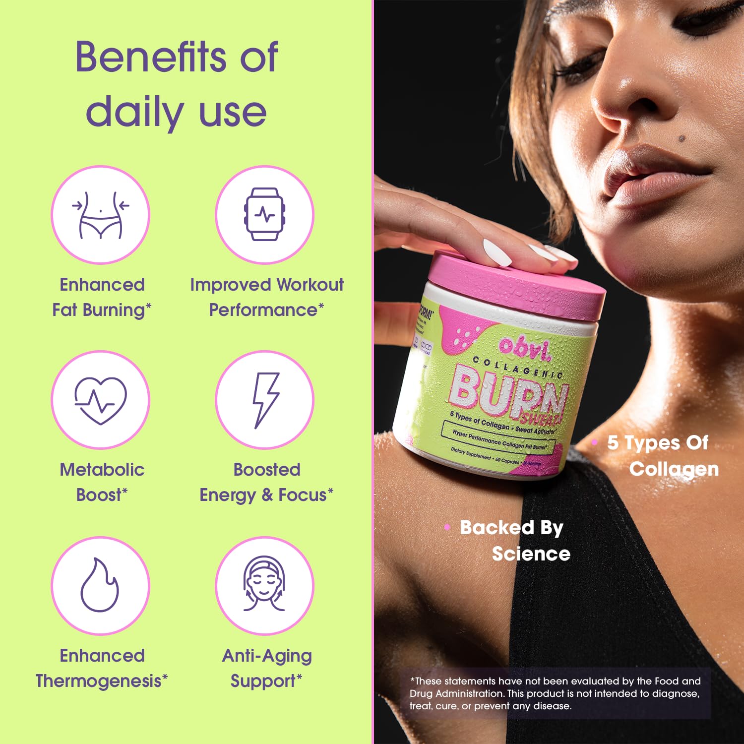 Obvi Collagenic Burn Sweat, etiqueta: información clave de ingredientes.