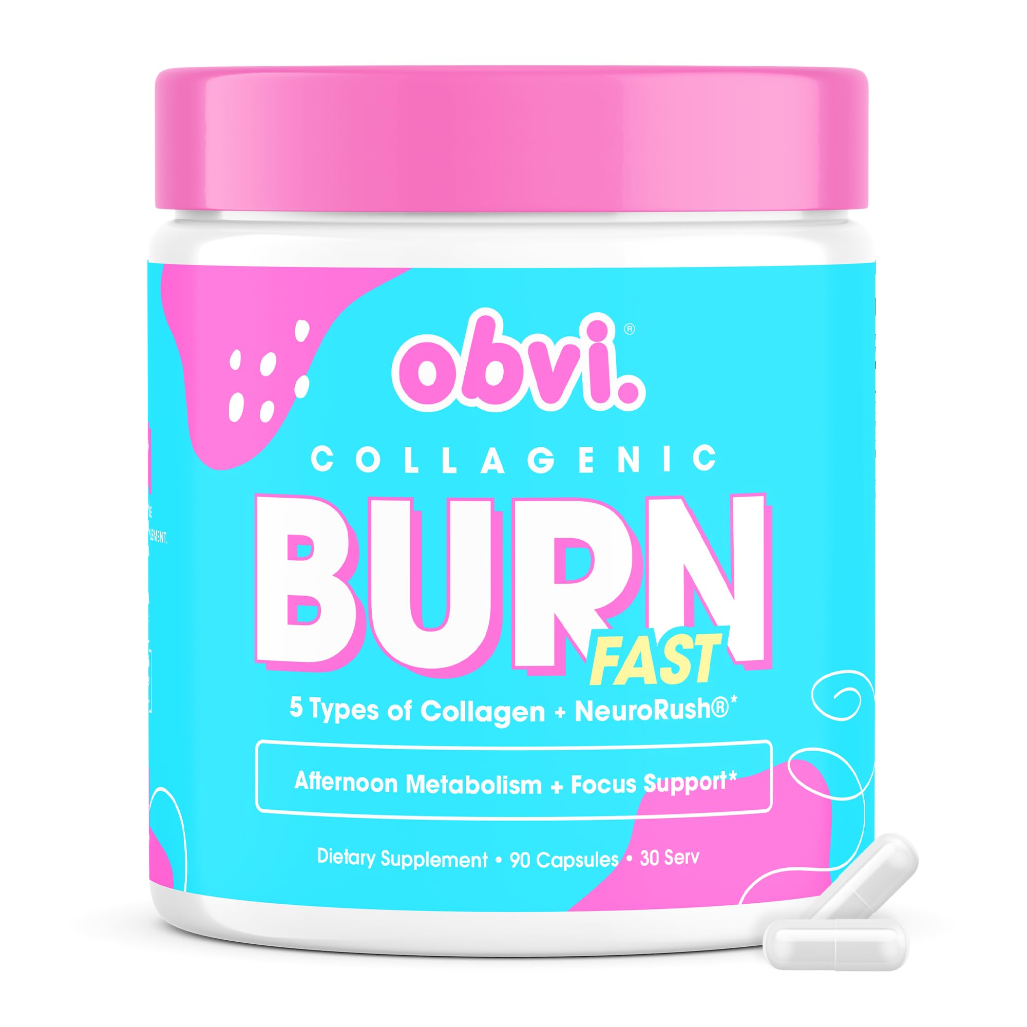 Obvi Multicollagen Burn Fast cápsulas: envase compacto para uso diario.