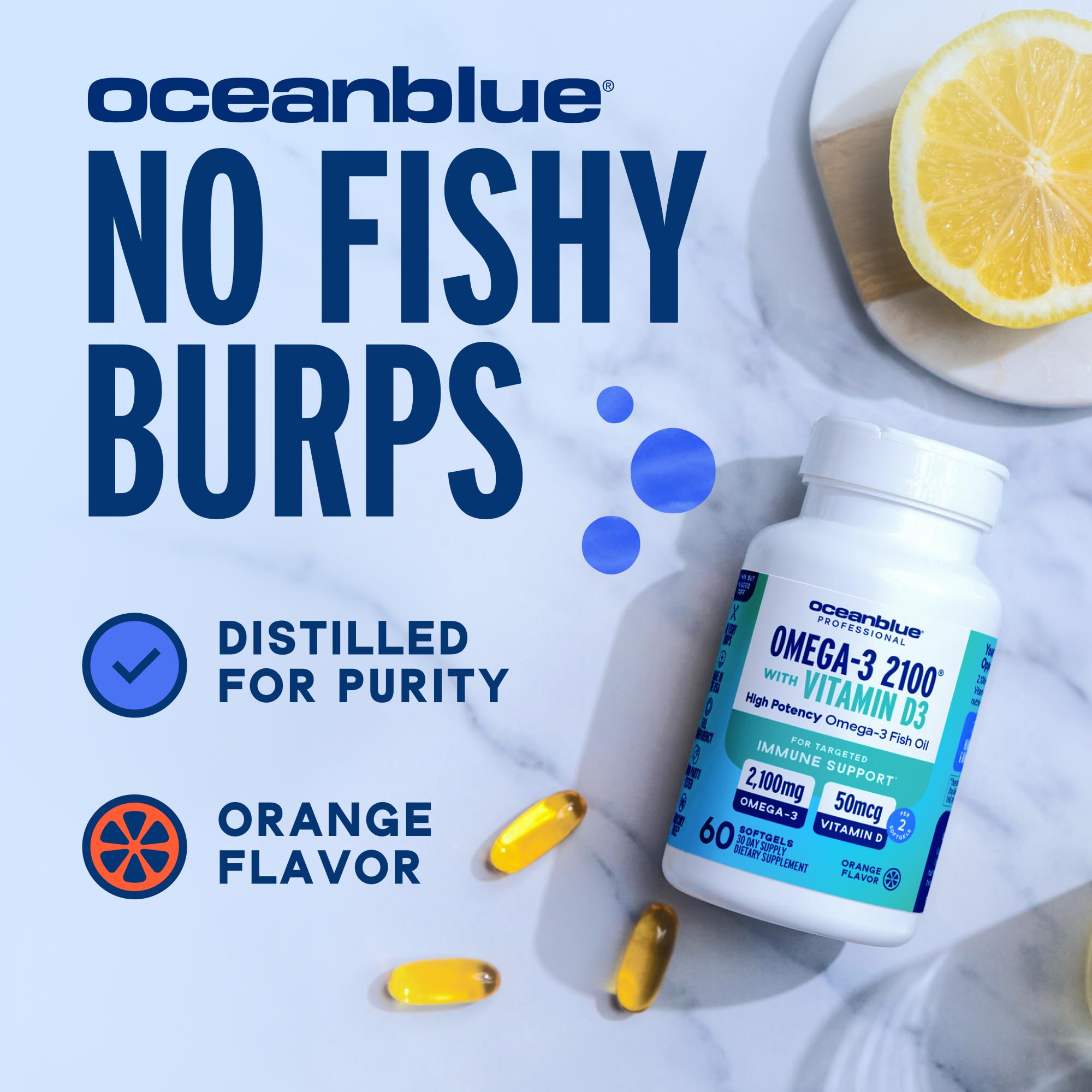 Oceanblue Omega-3 2100: cápsulas sin burbujas para una experiencia más suave.