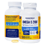 Oceanblue Omega-3 2100mg botella para consumo diario.