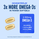 Oceanblue Omega-3 2100mg etiqueta trasera con datos de calidad.