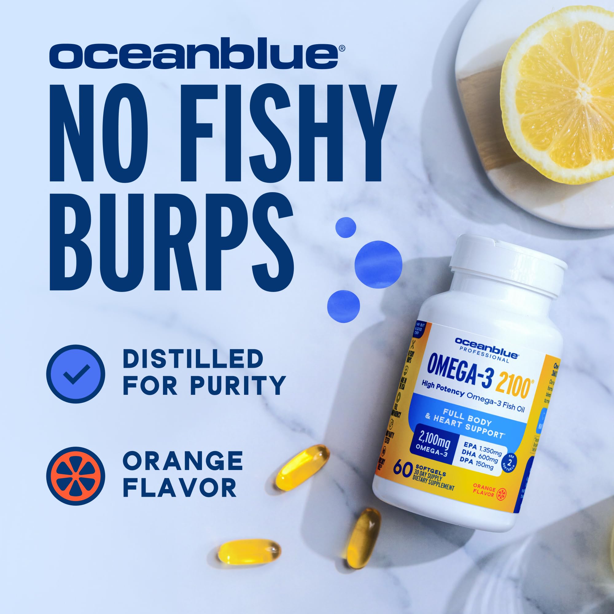 Oceanblue Omega-3 2100mg origen sostenible, pesca responsable.