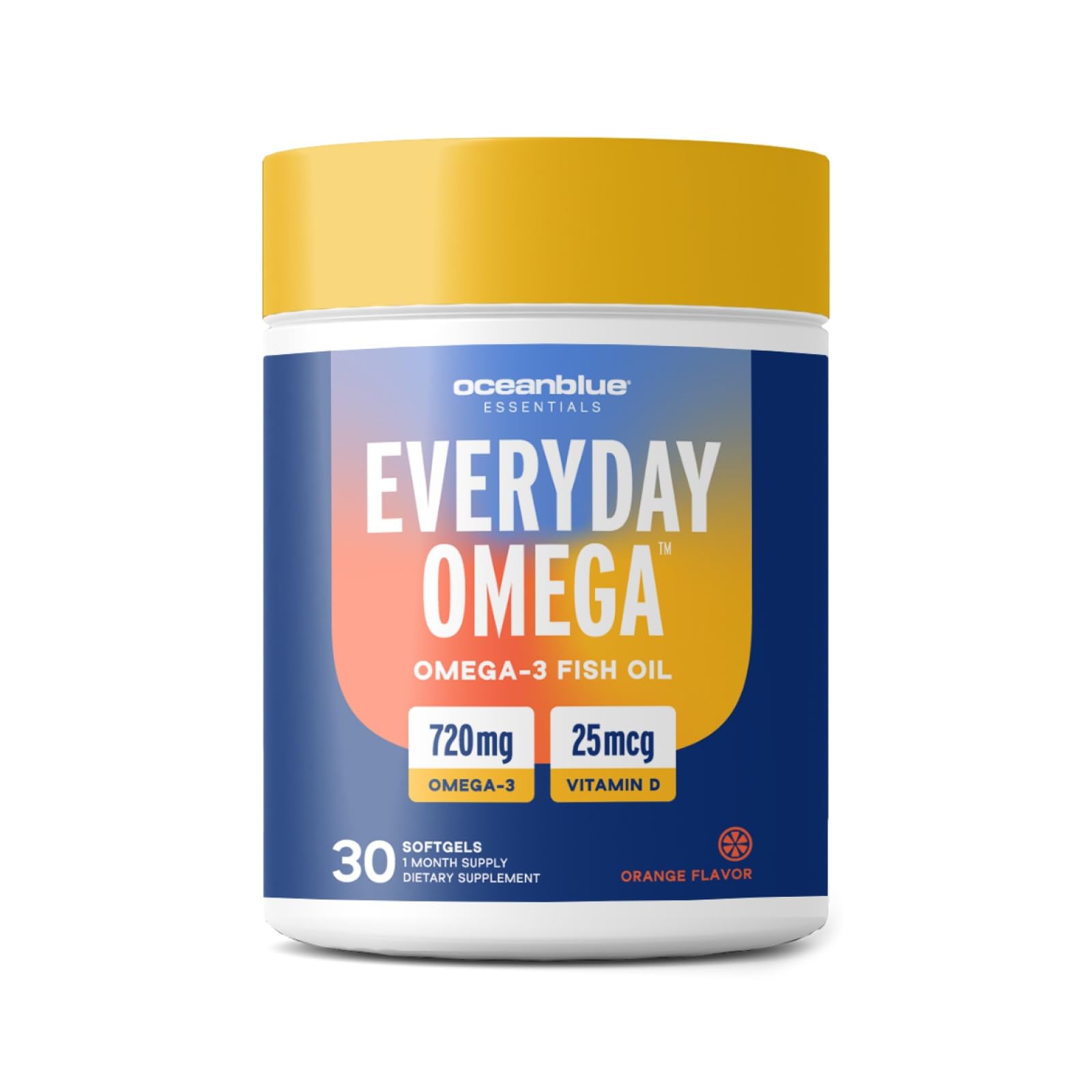 Oceanblue Omega-3 para mujeres, botella con cápsulas, apoyo al corazón diario.