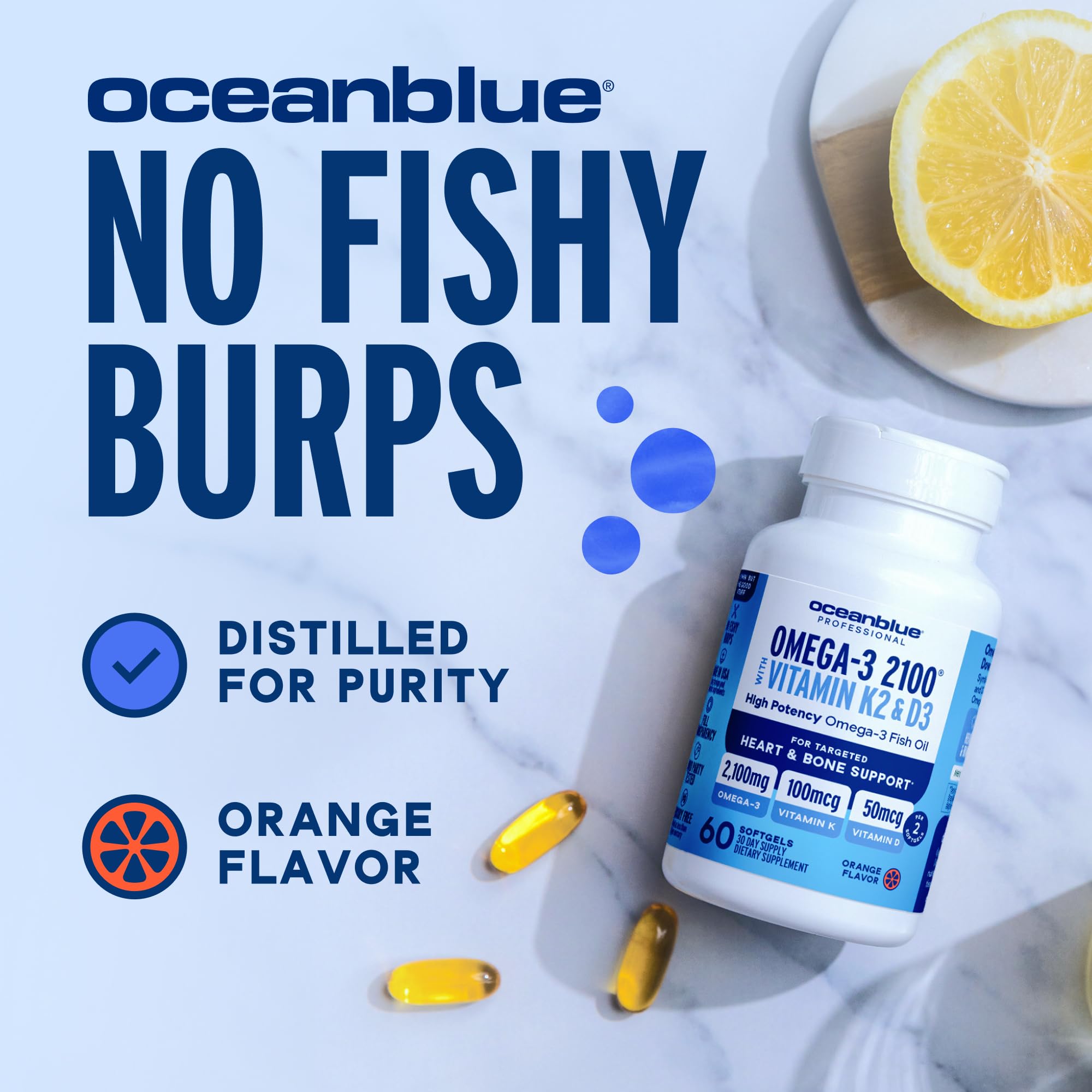 Oceanblue Omega3 2100 con K2 y D3, vitaminas para huesos y función inmune.
