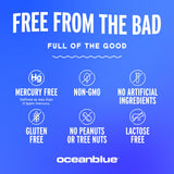 Oceanblue Omega-3 contiene EPA, DHA y DPA para equilibrio lipídico.