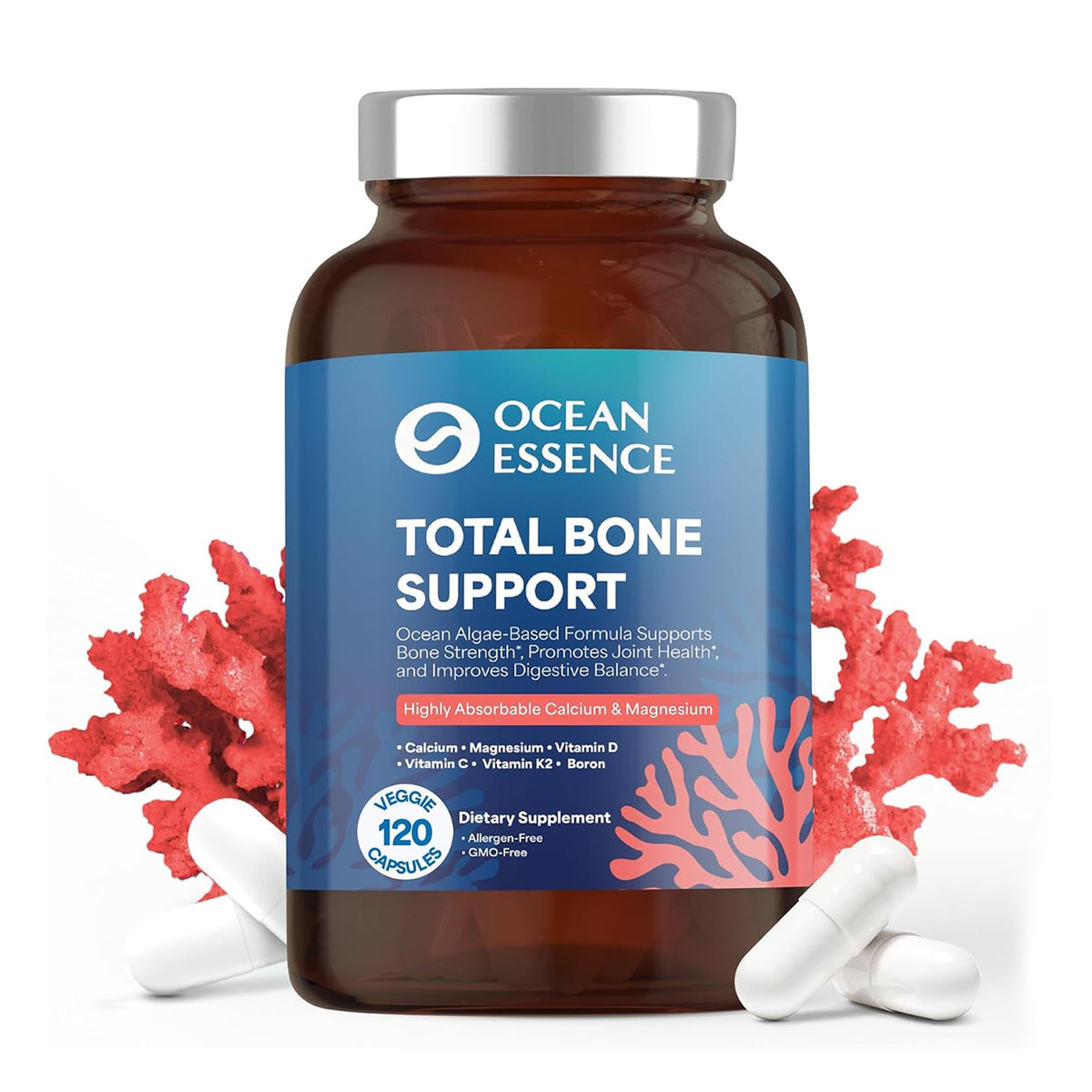 OCEAN ESSENCE Total Bone Support frasco: calcio de alga para densidad ósea